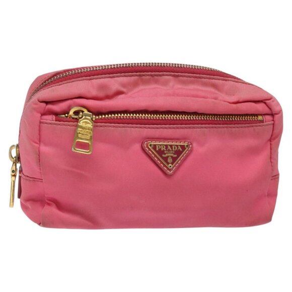 PRADA Pouch Nylon Pink Gold Pink Auth - Picture 1 of 16